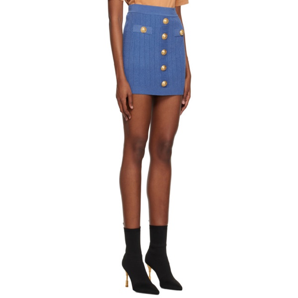 발망 발망 Balmain Blue Buttoned Miniskirt 231251F090048