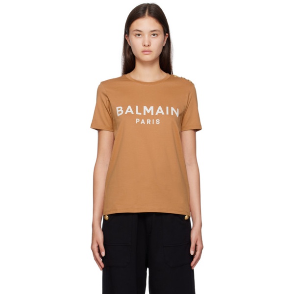 발망 발망 Balmain Tan Printed T-Shirt 231251F110058
