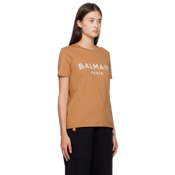발망 발망 Balmain Tan Printed T-Shirt 231251F110058