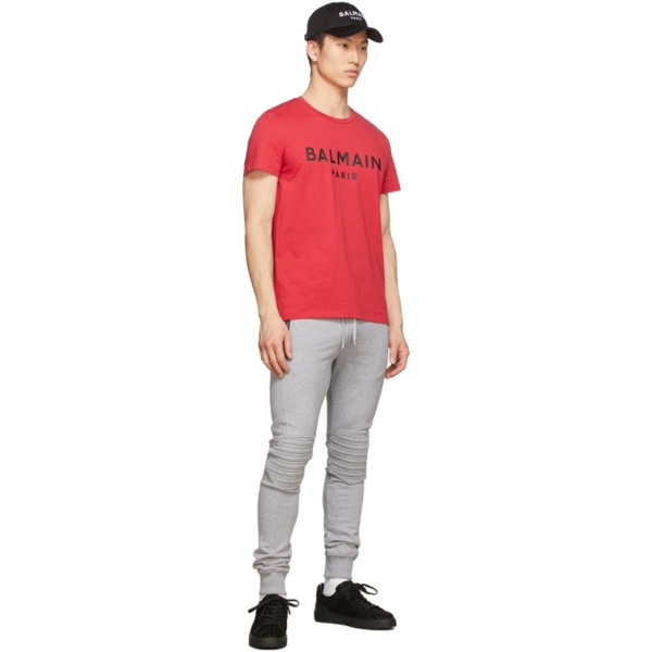 발망 발망 Balmain Red Printed Logo T-Shirt 221251M213009
