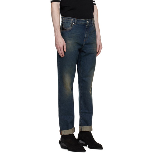 발망 발망 Balmain Blue Leather Pocket Jeans 232251M186008
