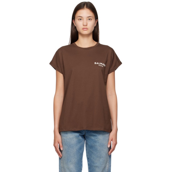 발망 발망 Balmain Brown Flock T-Shirt 231251F110062