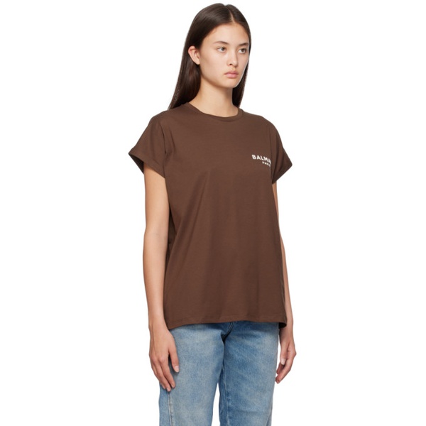 발망 발망 Balmain Brown Flock T-Shirt 231251F110062