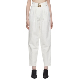 발망 Balmain White Denim Belted Logo Trousers 221251F087000