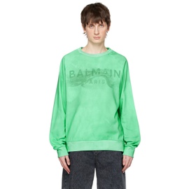 발망 Balmain Green Printed Sweatshirt 231251M204018