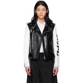 Black Comme des Garcons Black & White Paneled Faux-Leather Jacket 231935M181000
