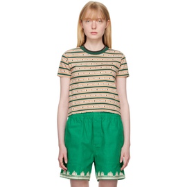 보디 Bode Green & Orange Scottie Jacquard T-Shirt 242169F110000