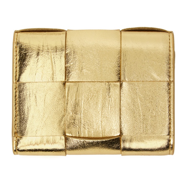 보테가베네타 보테가 베네타 Bottega Veneta Gold Cassette Tri-Fold Zip Wallet 232798F040010
