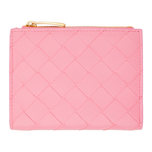 보테가베네타 보테가 베네타 Bottega Veneta Pink Small Intrecciato Bi-Fold Zip Wallet 241798F040005