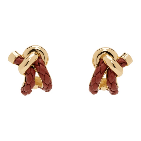 보테가베네타 보테가 베네타 Bottega Veneta Gold & Burgundy Knot Hoop Earrings 241798M144003