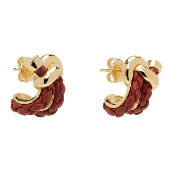 보테가베네타 보테가 베네타 Bottega Veneta Gold & Burgundy Knot Hoop Earrings 241798M144003