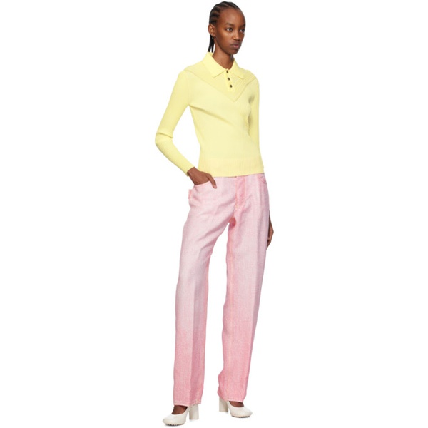 보테가베네타 보테가 베네타 Bottega Veneta Pink & White Printed Trousers 241798F087001