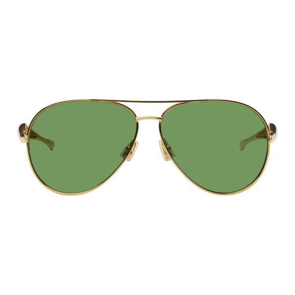 보테가베네타 보테가 베네타 Bottega Veneta Gold & Green Sardine Aviator Sunglasses 242798F005015