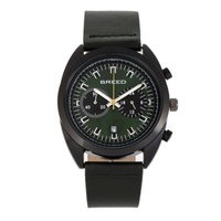 Breed MEN'S Racer Chronograph Genuine Leather Green Dial Watch 8506