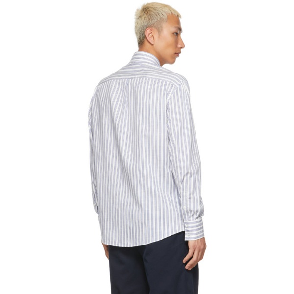  브루넬로 쿠치넬리 Brunello Cucinelli White & Blue Cotton Basic Fit Shirt 221887M192017