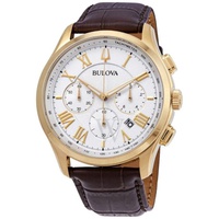 Bulova MEN'S Classic Chronograph (Croco-embossed) Leather White Textured Dial 97B169