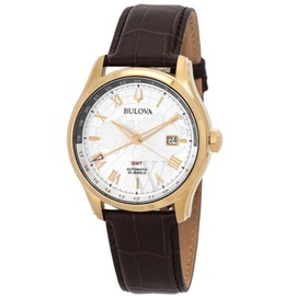 Bulova MEN'S Wilton GMT Leather Silver Dial Watch 97B210