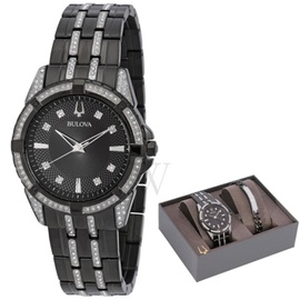 Bulova MEN'S Stainless Steel set with Crystals Black Dial Watch 98K109