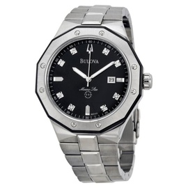 Bulova MEN'S Sport-Marine Star Stainless Steel Black Dial Watch 98D103