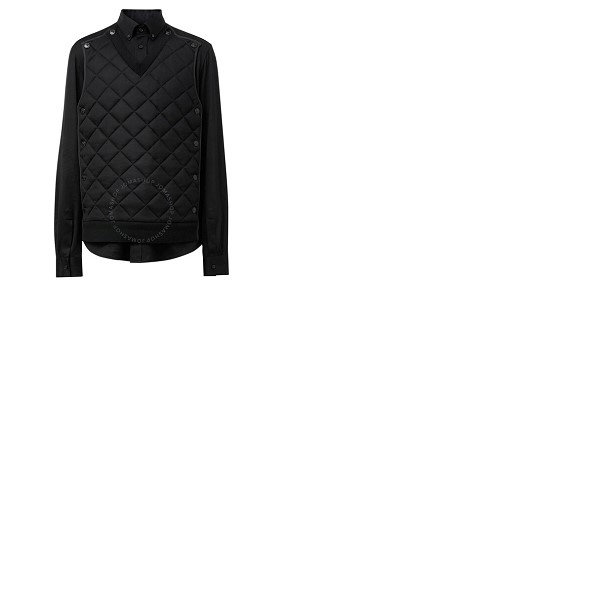버버리 버버리 Burberry Mens Black Detachable Quilted Panel Formal Shirt 4565110