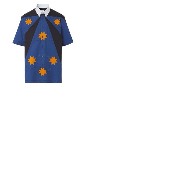버버리 버버리 Burberry Mens Bright Navy Short-Sleeve Star Detail Shirt 8045477