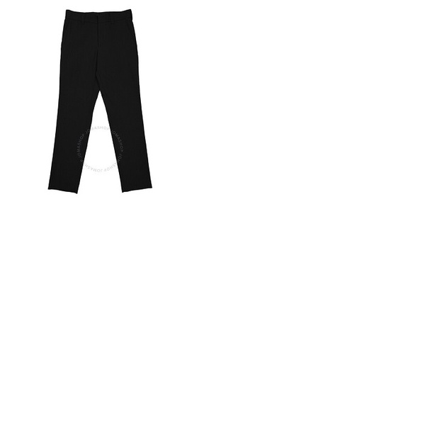 버버리 버버리 Burberry Mens Black Leather Side-Striped Tailored Pants 4565611