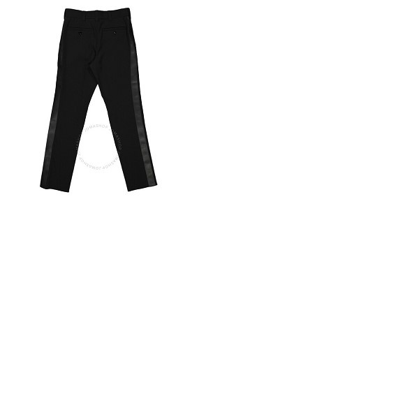 버버리 버버리 Burberry Mens Black Leather Side-Striped Tailored Pants 4565611