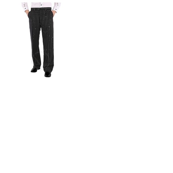 버버리 버버리 Burberry Black Stretch Wool Pinstriped Wide-leg Tailored Trousers 8013836