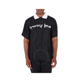 버버리 Burberry Mens Black Krazy Love Print Pleated Polo Shirt 4565874