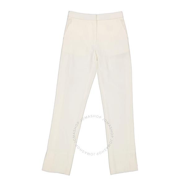 버버리 버버리 Burberry Natural White Wool Satin Stripe Detail Tailored Trousers 8010187