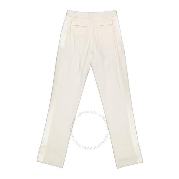 버버리 버버리 Burberry Natural White Wool Satin Stripe Detail Tailored Trousers 8010187