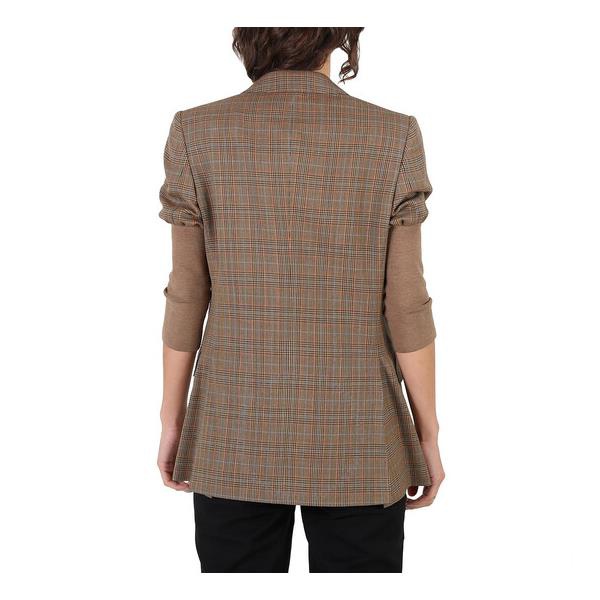버버리 버버리 Burberry Ladies Fawn Knitted Sleeve Houndstooth Check Wool Tailored Jacket 8024811