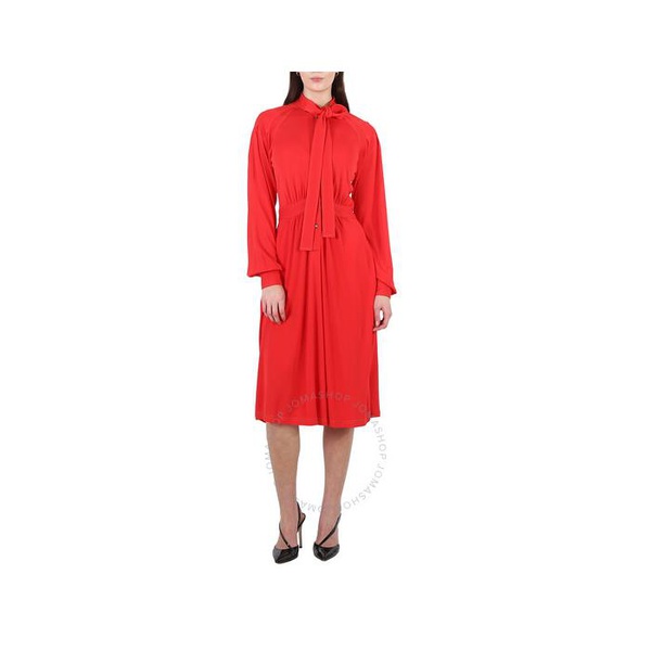 버버리 버버리 Burberry Ladies Red Topstitch Detail Jersey Tie-neck Dress 8014207