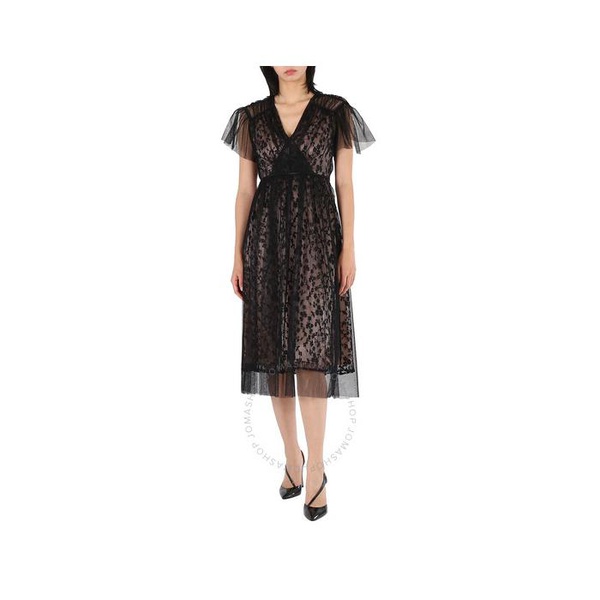 버버리 버버리 Burberry Ruffled Hem Embroidered Tulle Dress In Black 8003391
