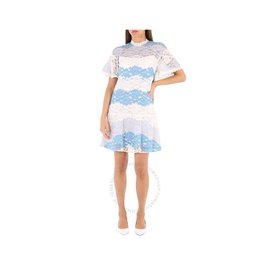 버버리 Burberry Floral Lace Dress With Flutter Sleeves In Slate Blue 4048080