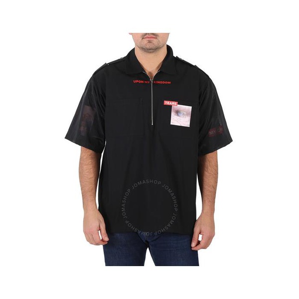 버버리 버버리 Burberry Mens Black Short-sleeve Montage Print Cotton Shirt 4558236