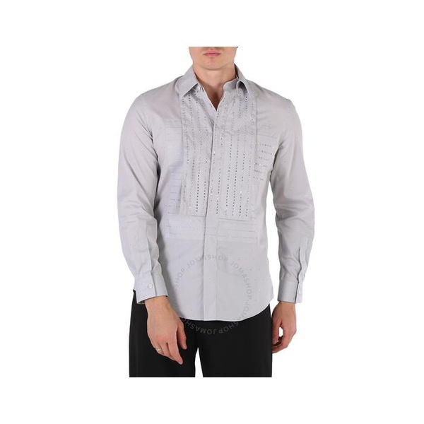 버버리 버버리 Burberry Mens Light Pebble Grey Crystal Embroidered Formal Shirt 4562962