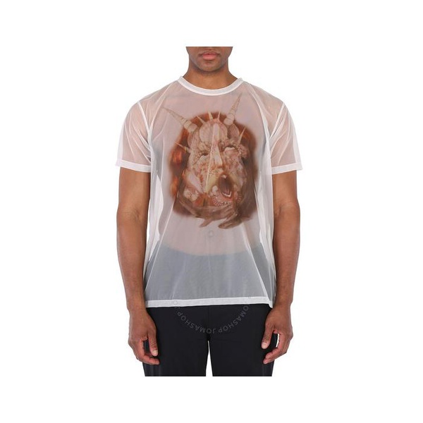 버버리 버버리 Burberry Mens White Sea Maiden Print Sheer Jersey Short Sleeve T-Shirt 4567640