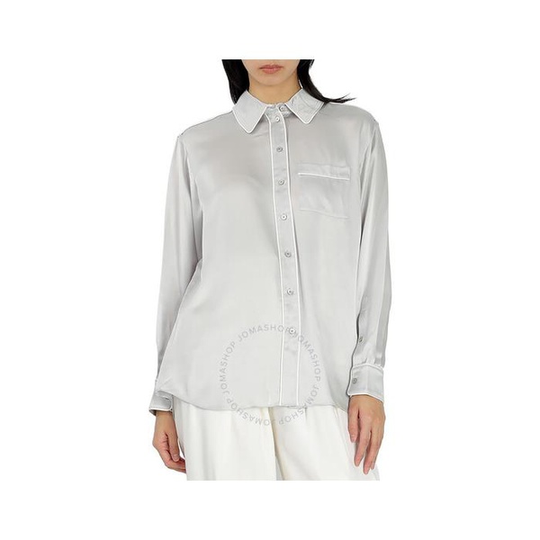 버버리 버버리 Burberry Ladies Light Pebble Grey Silk Satin Shirt 8029536