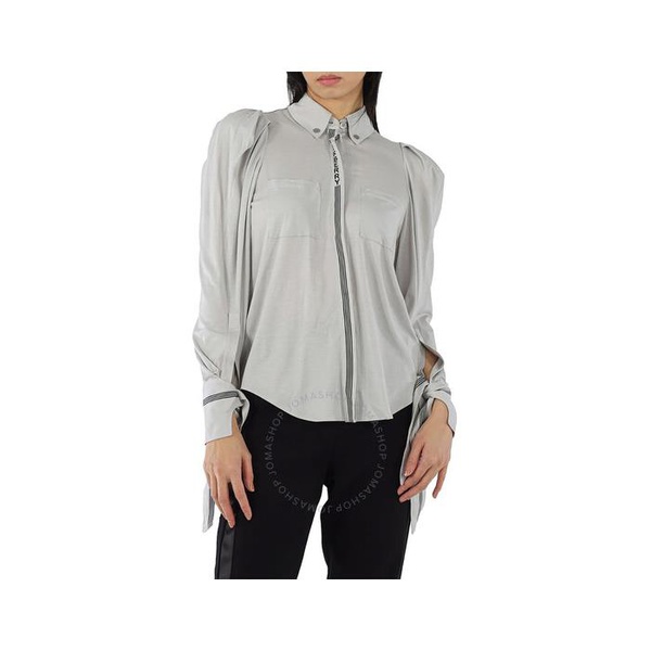 버버리 버버리 Burberry Grey Melange Stripe And Logo-trimmed Wool And Silk Shirt 4564410