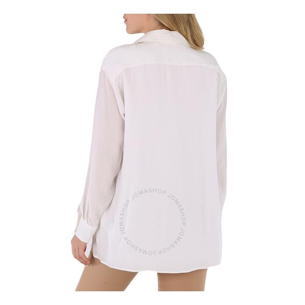 버버리 버버리 Burberry Ladies Optic White Logo Applique Silk Satin Oversized Shirt 4566904