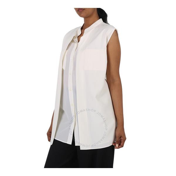 버버리 버버리 Burberry Neutral White Suziesl Crepe De Chine Logo Detail Sleeveless Silk Shirt 8044673
