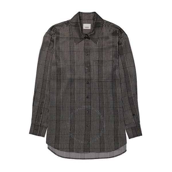 버버리 버버리 Burberry Ladies Monochrome Carlota Checked Long-Sleeve Silk Shirt 8030903
