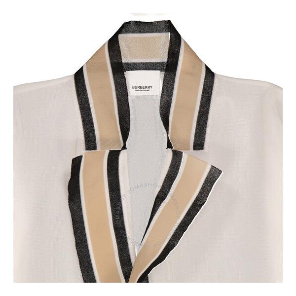 버버리 버버리 Burberry Ladies White Long-Sleeve Cricket Stripe Detail Knit Oversized Top 4566986