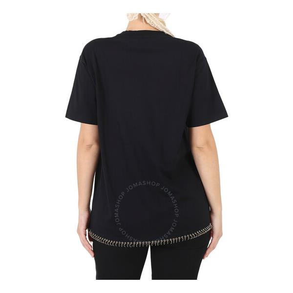 버버리 버버리 Burberry Ladies Black Ring-pierced Cotton Oversized T-shirt 8017145