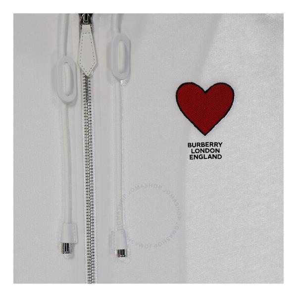 버버리 버버리 Burberry Ladies Marlley White Heart-Embroidered Hoodie 8046400