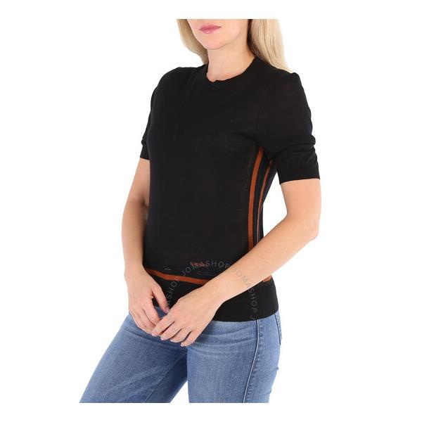 버버리 버버리 Burberry Ladies Black Short Sleeve Logo Intarsia Wool Silk Cashmere Top 8036186