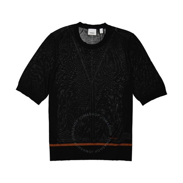 버버리 버버리 Burberry Ladies Black Short Sleeve Logo Intarsia Wool Silk Cashmere Top 8036186