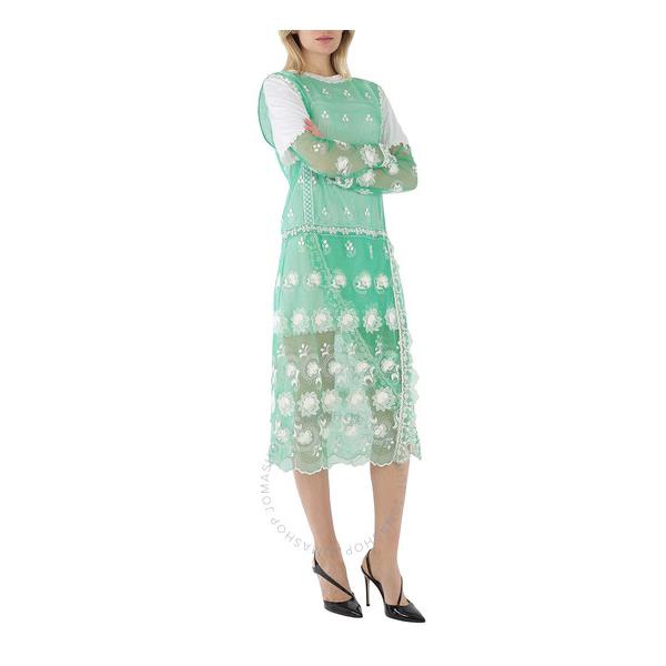 버버리 버버리 Burberry Green And White Embroidered Tulle Dress 4546768
