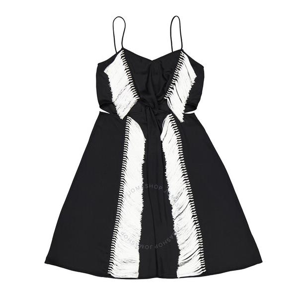 버버리 버버리 Burberry Black Silk Satin Slip Dress With Fringed Detail 8016750